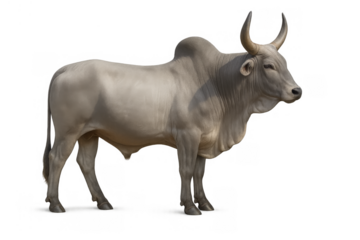 Brahman bull standing in full profile, showcasing robust build and characteristic hump. A symbol of resilience and strength