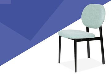  Ergonomic black wood green pattern natural 3 side zoom view Editable text flex banner Office Chair back home gest house use and Wheels 3 view poster Comfortable white blue design background.