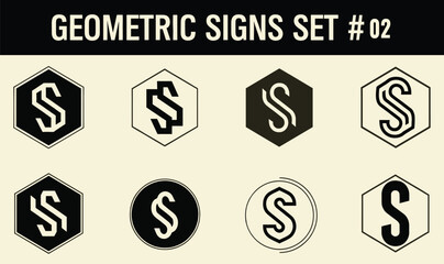 Geometric Signs Set Two Black and White Icons