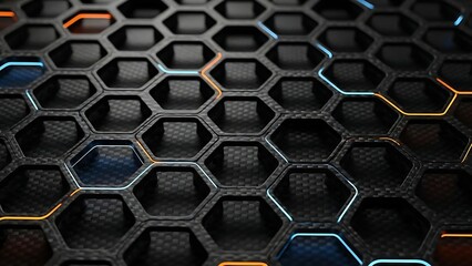 Seamless blue hexagonal honeycomb pattern with a 3d geometric grid texture and light technology design for a modern business backdrop vector illustration