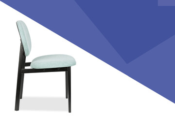 Ergonomic black wood green pattern natural side view Editable text flex banner Office Chair back home gest house use with Swivel Base and Wheels 3 view poster Comfortable white blue design background.