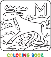 Funny Moose. Animals coloring book for kids. ABC