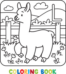 Naklejka premium Funny lama. Animals coloring book for kids. ABC