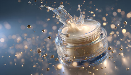 Luxury skincare product animation shows an anti-aging cream with collagen serum, a concept of beauty science and technology.