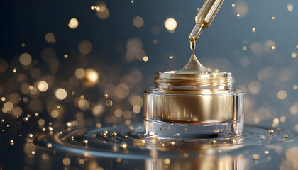 Luxury skincare product animation shows an anti-aging cream with collagen serum, a concept of beauty science and technology.
