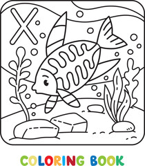 Funny x-ray fish . Animals coloring book for kids