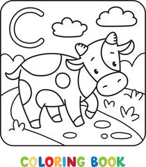 Funny cow. Animals coloring book for kids