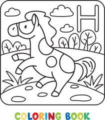 Funny horse. Animals coloring book for kids