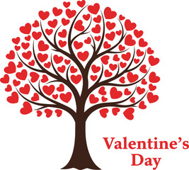 Fototapeta premium Valentines Day Tree with Red Hearts Illustration