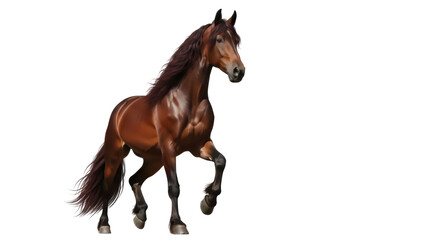 Elegant brown horse PNG isolated on transparent background, majestic animal with flowing mane and...