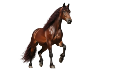 Elegant brown horse PNG isolated on transparent background, majestic animal with flowing mane and tail for equestrian design projects