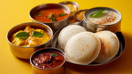 South Indian tiffin meal with idli, dosa, sambar, and chutney in a steel lunchbox.