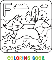 Funny fox. Alphabet F. Animals coloring book