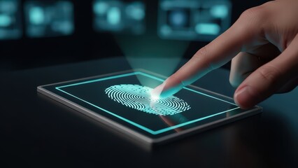 Finger Pressing Glowing Fingerprint for Biometric Security Authentication