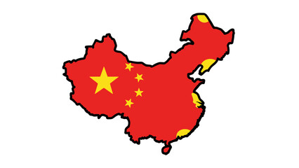 Red map of China with a distinct black outline border, isolated white background.