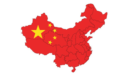 China's Red Realm: A vibrant representation of China's geography merges with the iconic national flag, symbolizing unity, culture, and national identity.