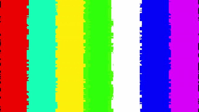 animated tv static color noise glitch error video with no signal text .damage bad interference television on solid background in 4K animation.