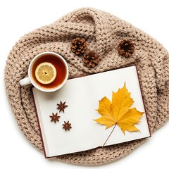 Autumn Flatlay with Tea and Leaves for Cozy Fall Decor