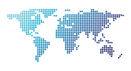 Global map in blue tones on black background with pixelated design