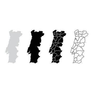 Portugal map regions illustration with detailed districts