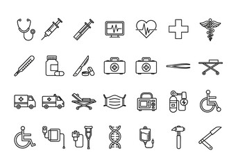 Obraz premium Collection of medical icons representing healthcare and medicine