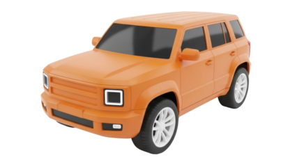 Orange SUV car PNG isolated on transparent background, modern vehicle for transportation and off-road adventures
