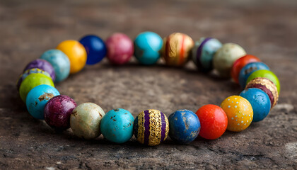 Colorful beaded bracelet on textured surface