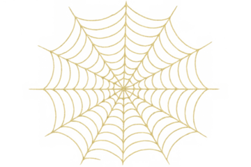 Golden spider web on transparent background for halloween, spooky, autumn, or scary themes and concepts