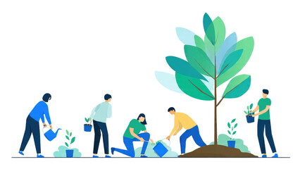 People Planting a Tree Illustration