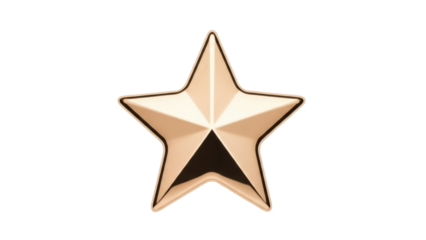 Golden star isolated PNG on transparent background, shiny metallic award symbol for graphic design and decoration use
