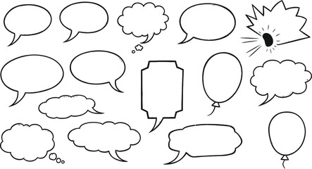 Fototapeta premium Collection of hand drawn speech bubbles and thought bubbles in various shapes and styles