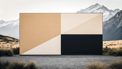 Minimal bold background with large abstract color block, soft gradient edges, neutral beige and black palette, clean copy space, modern branding style