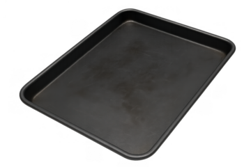 Black non-stick metal baking sheet pan a kitchen essential for cooking cookies roasting food transparent background