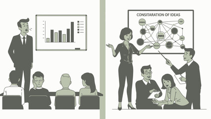 Corporate Presentation Comparison of Data Charts and Idea Network Diagram