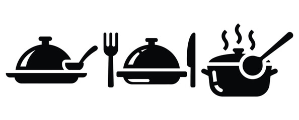 Black silhouette home cooked meal modern vector icon set on transparent background