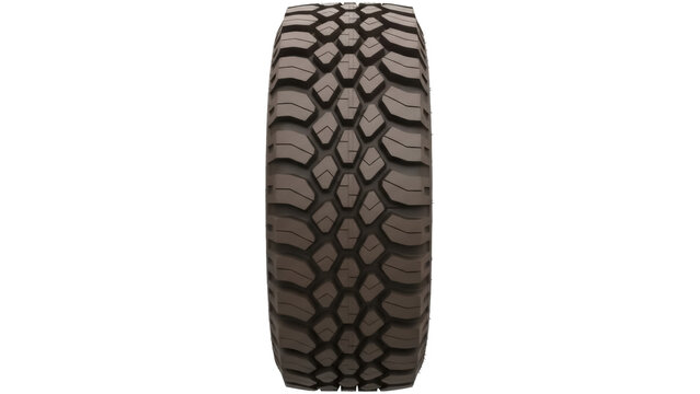 Aggressive mud terrain tire isolated PNG, off-road vehicle tyre with deep tread pattern for extreme driving and challenging terrains