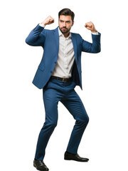 Confident businessman showing strength isolated on transparent background