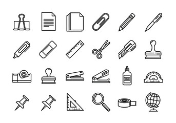 Obraz premium Collection of Office and Stationery Icons in Monochrome Line Art Style