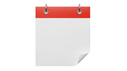 Red tear-off calendar PNG isolated on transparent background, blank page for date reminder and event planning mockup