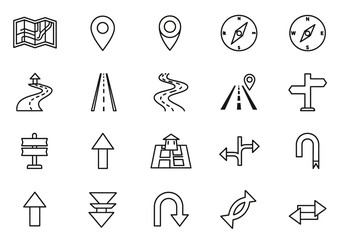 Collection of Navigation Icons and Symbols for Direction and Location