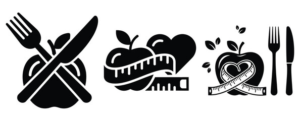 Obraz premium Black silhouette smart nutrition lifestyle modern vector icon set on transparent background