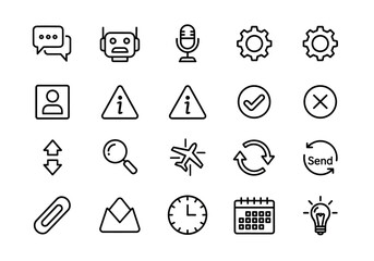 Collection of Simple Line Icons Representing Various Concepts and Objects