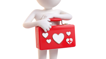 Stick figure with first aid kit - 3D render
