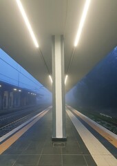 Subway station in the misty morning, closeup of photo