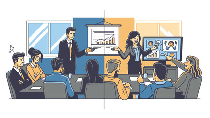 Presenting contrasting attitudes towards business meetings and data analysis