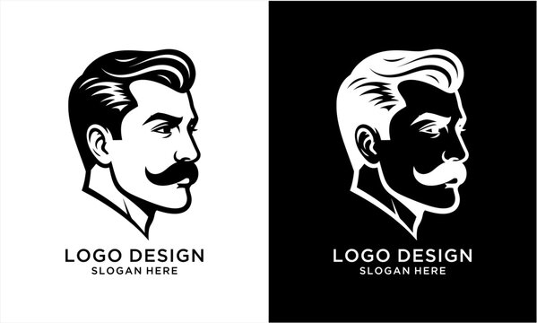 Elegant Gentlemans Profile Logo Design with Moustache and Classic Hairstyle.