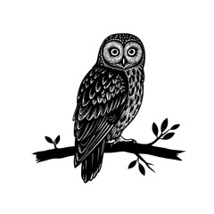 Detailed illustration of an owl perched on a branch (2)