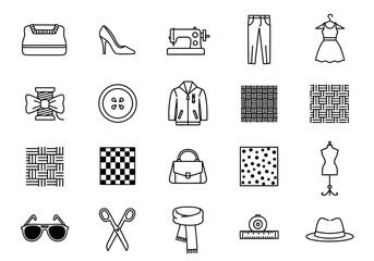 Fashion icons collection featuring clothing and accessories illustrations on a white background