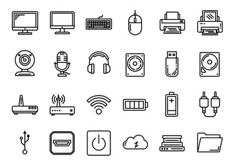 Collection of various electronic devices and computer peripherals displayed in a grid layout