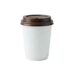 Disposable To-Go Coffee Cup With Brown Lid.